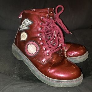 Zara Kids Shiny Lace Up Workboots With Patches